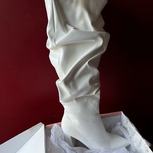 NEW Knee high white faux leather slouch boots